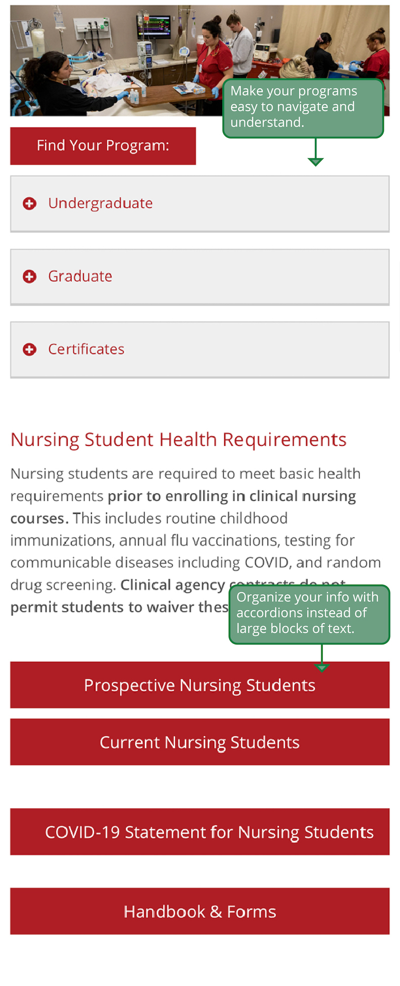 Screenshot of WKU Nursing website after APM Web Refresh.
