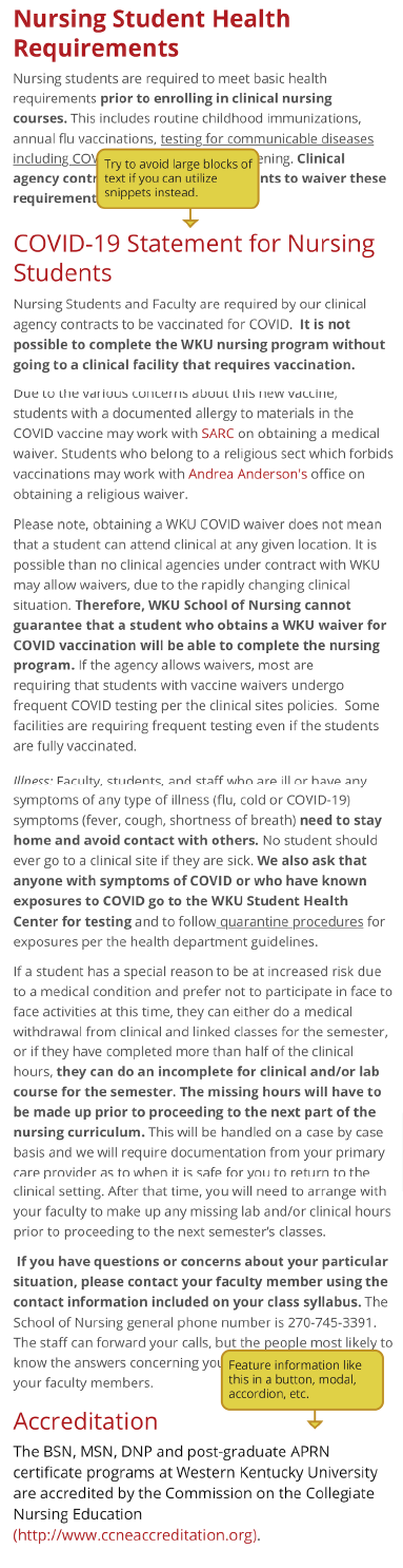 Screenshot of WKU Nursing website before APM Web Refresh.