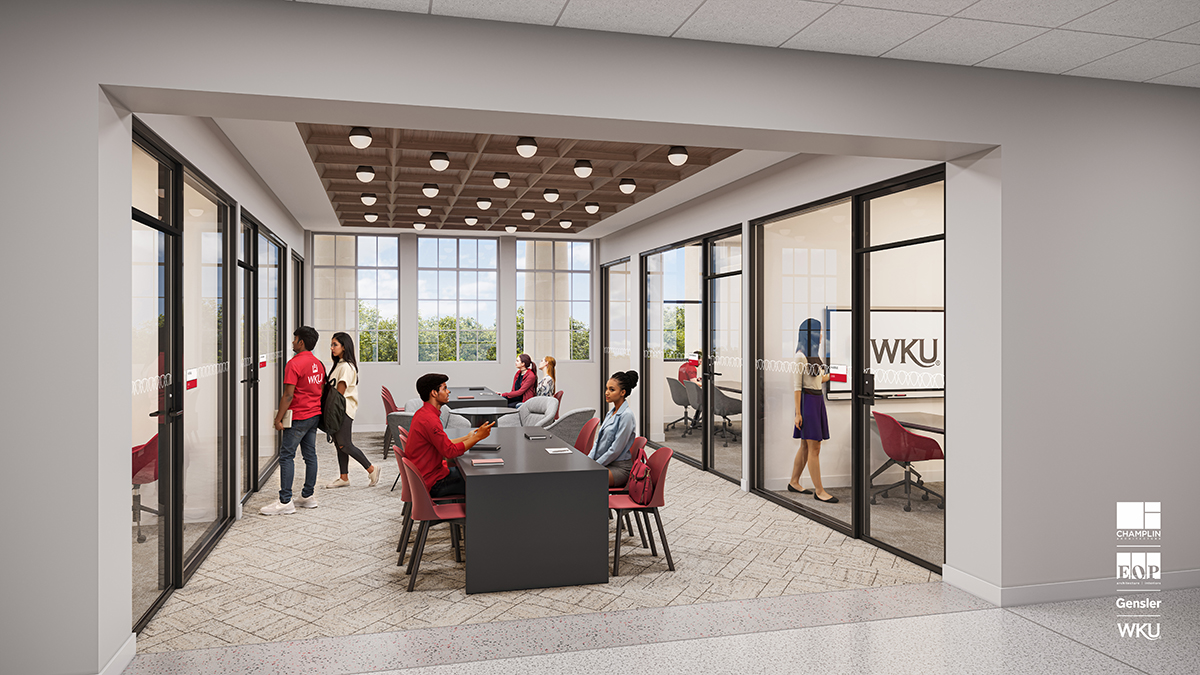 Rendering of the Cherry Hall collaborative space on the second floor