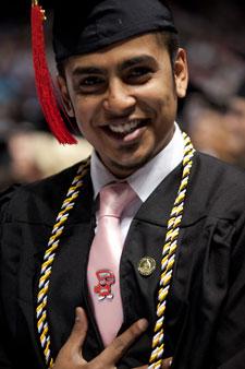 commencement student with Big Red tie