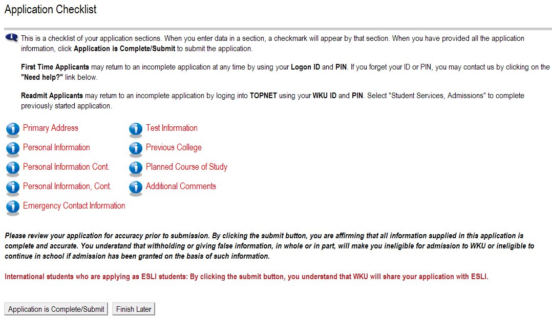 Application Checklist