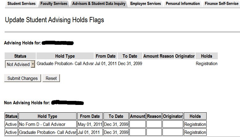 Probation Holds Screen