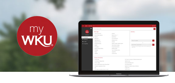 myWKU logo and website on a laptop