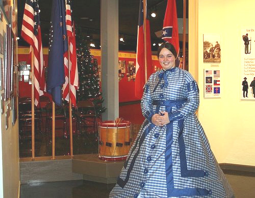 Civil War exhibit with flags and guide