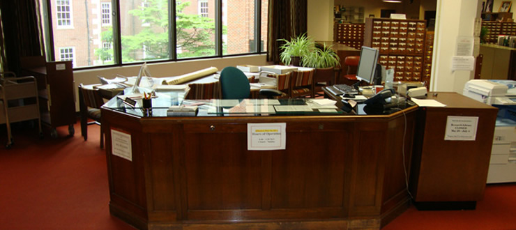 Reference Desk in Harrison-Baird Reading Room Reference Desk in Harrison-Baird Reading Room