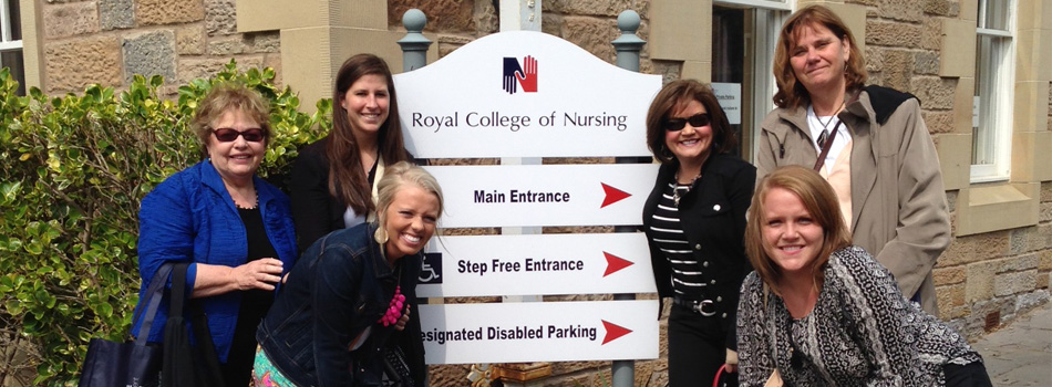 #caption1 School of Nursing and Social Work faculty with students at Royal College of Nursing in Edinburgh, Scotland