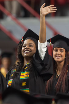 Student at Commencement commencement wave