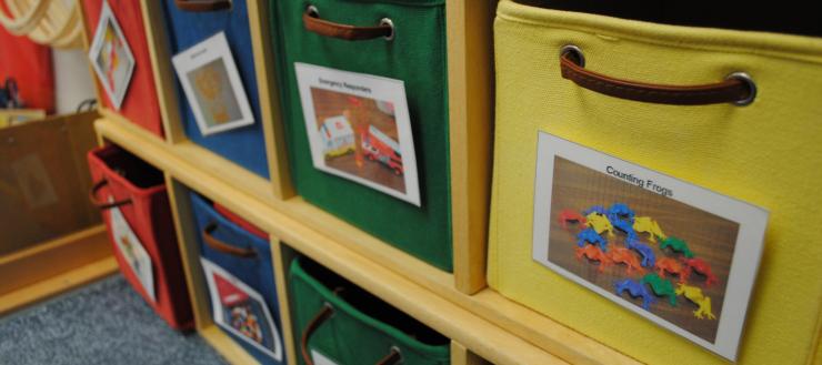 #caption5 toy bins in the Early Childhood Center