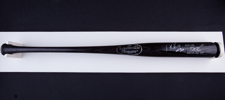 #caption4 Bat belonging to 2007 American League Rookie of the Year and winning World Series team member, Dustin Pedroia