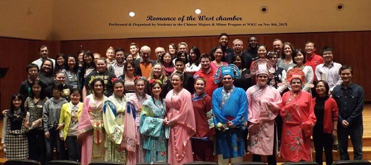#caption5 Cast and crew members of a Beijing drama performed by students in the Chinese Majors & Minor Program.