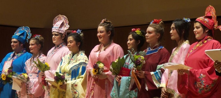 #caption6 Cast members of a Beijing drama performed by students in the Chinese Majors & Minor Program.