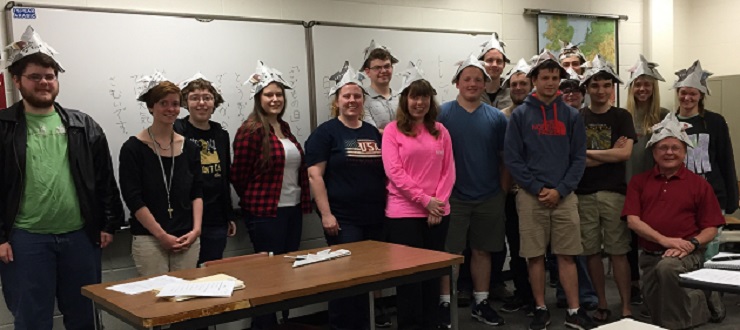 #caption8 A Japanese 102 class in their self-made Samurai hats.