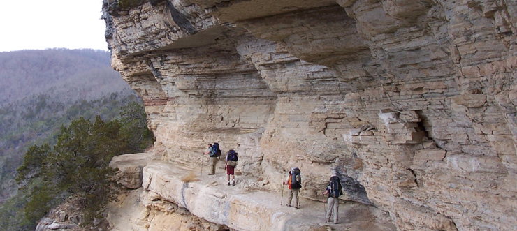 Hiking along a cliff