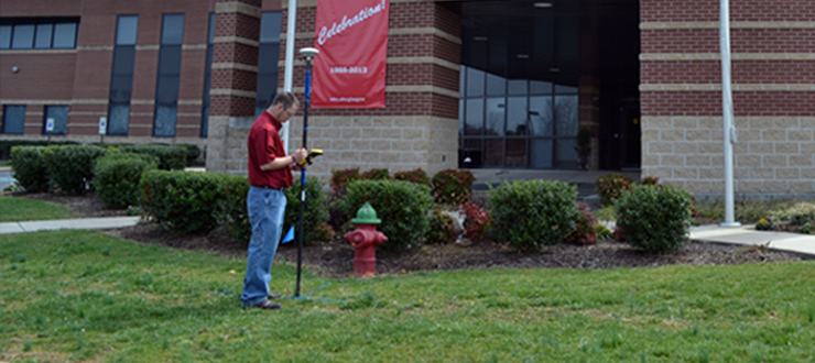#caption8 PDC’s current GIS-GPS Intern, Preston Dallas, collecting data at WKU Glasgow Campus.