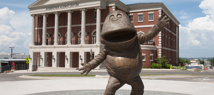 #caption2 Big Red Statue at Alumni Center