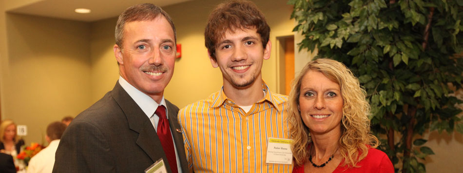 #caption1 Craig and Deborah Browning with U.S. Bank Scholarship recipient, Parker Hanna