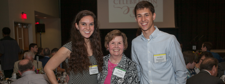 #caption5 Donna Lile (center) meets Shelby Jones and Ty Wilson, recipients of the Steve and Donna Lile Scholarship.