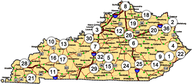 Kentucky map showing test proctoring sites