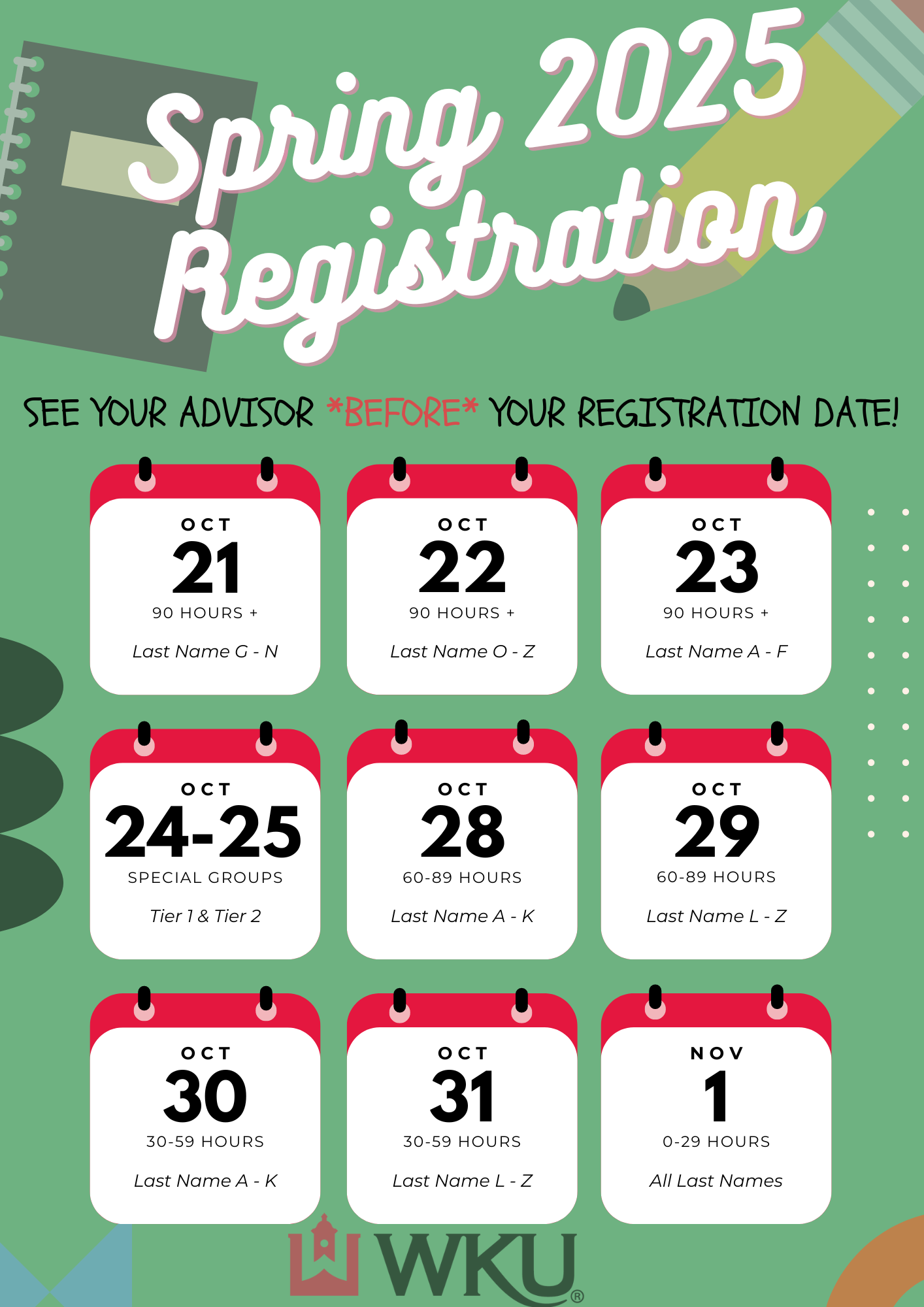 boxes with dates of spring registation