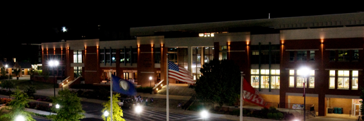 Photo of Downing University Center plaza at night by Clinton Lewis.