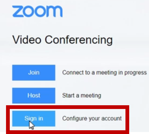 ZOOM sign in box