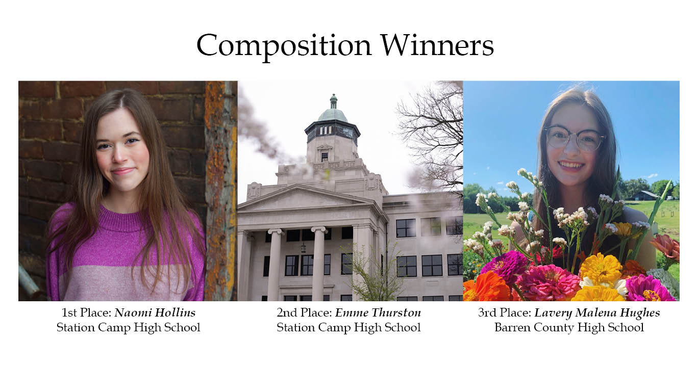 Pictures of the 2021 Composition Winners: Naomi Hollins, Emme Thurston, and Lavery Malena Hughes