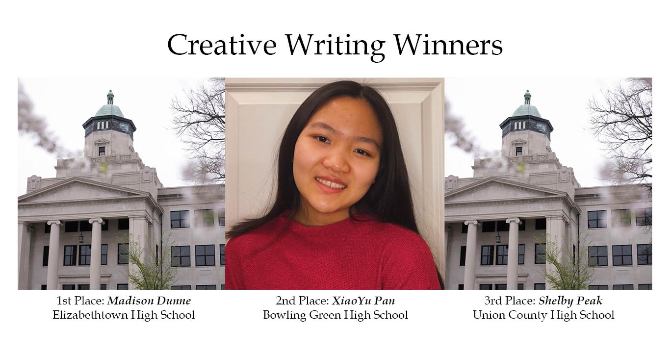 Pictures of the 2021 Creative Writing winners: Madison Dunne, XiaoYu Pan, and Shelby Peak
