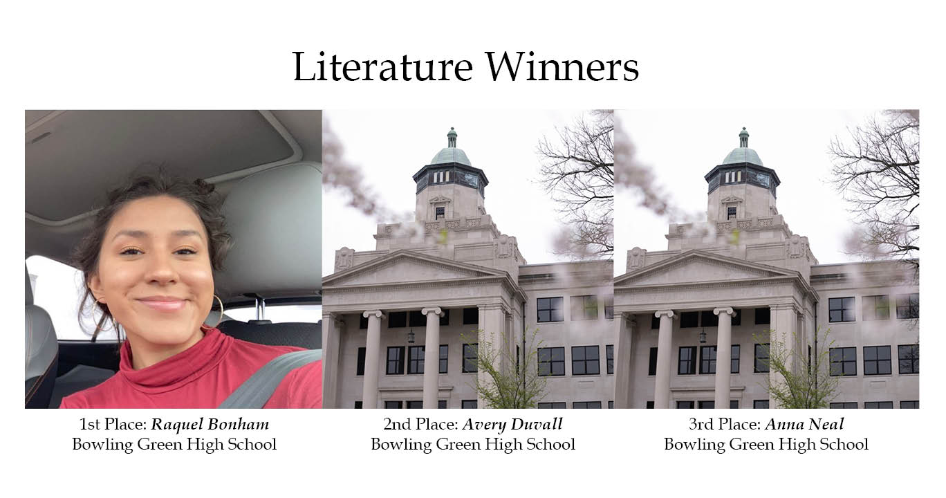 Pictures of the 2021 Literature Essay winners: Raquel Bonham, Avery Duvall, and Anna Neal