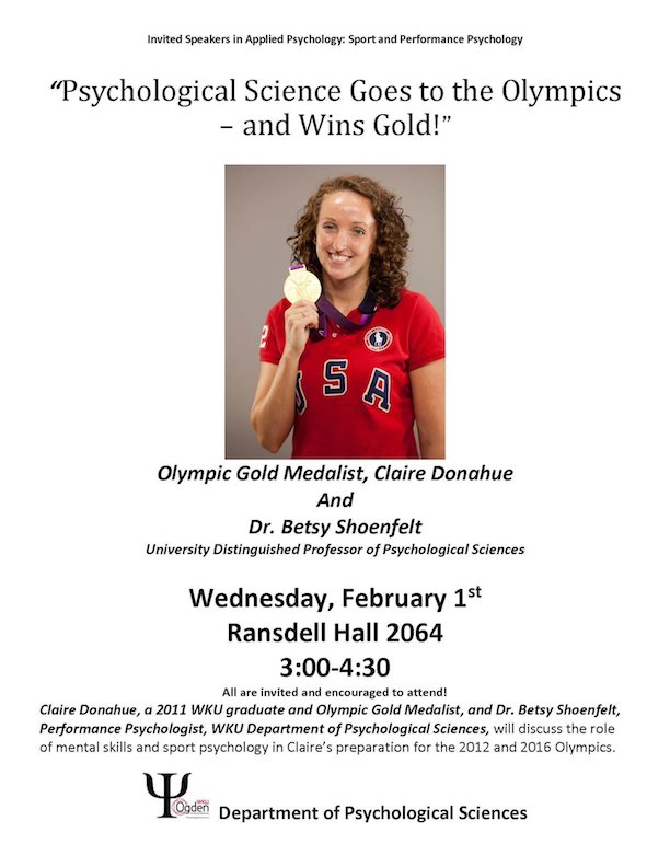 olympic gold medalist claire donahue to speak at GRH 2064. Wednesday, feb 1. 3-4:30pm.