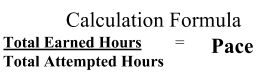 calculation formula: total earned hours/total attempted hours = pace