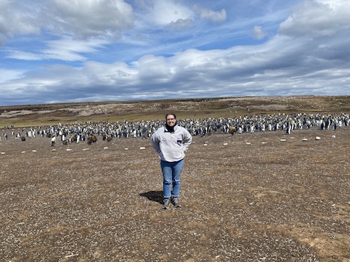 Cat Gallagher with king penguins