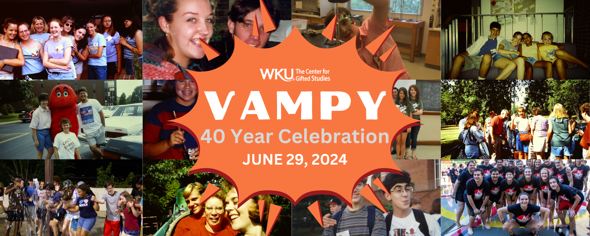 header image with old photos of campers at VAMPY advertising the 40th celebration on June 29