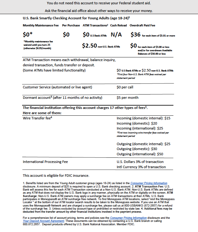 Image of Department of Education disclosure form for the partnership between WKU and US Bank. Click to open PDF format.