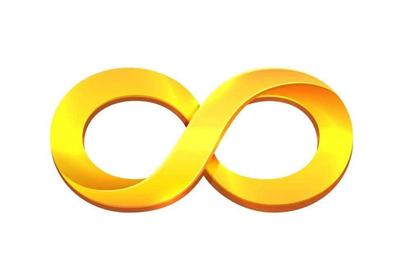 Autism gold infinity symbol, emphasizes the spectrum's vastness and neurodiversity