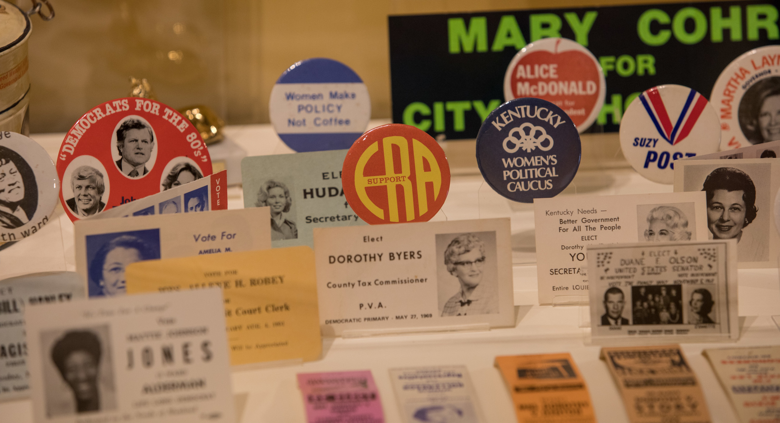 Buttons and cards from women running for office
