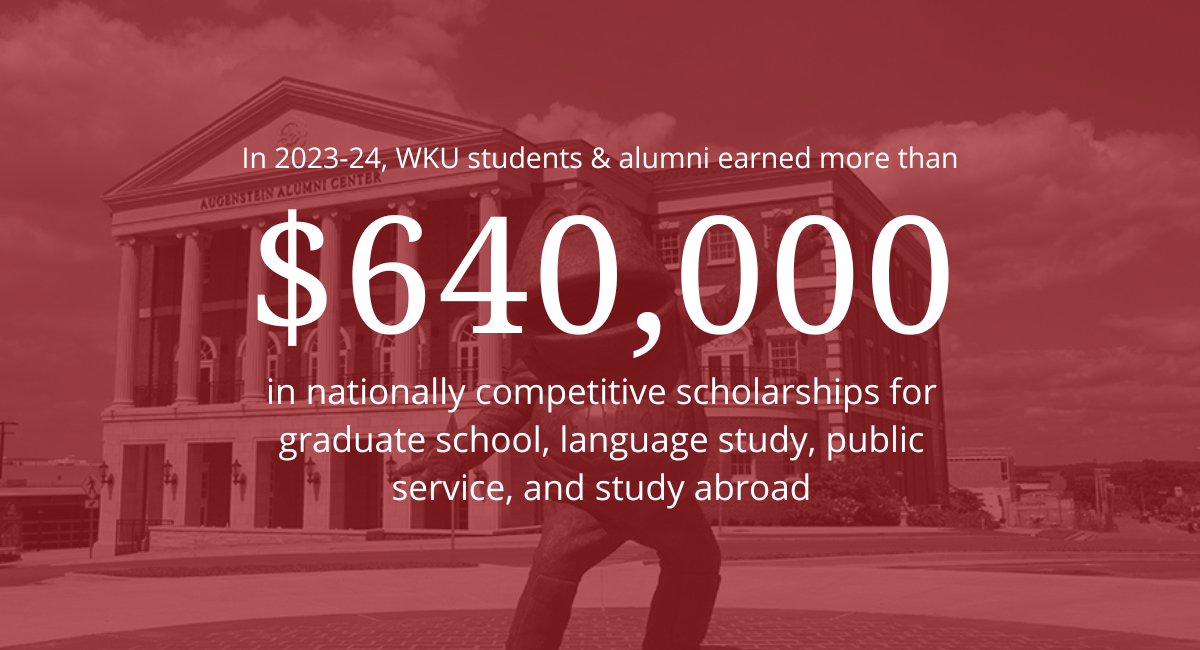 In academic year 2023-24, WKU students and alumni earned more than $640,000 in nationally competitive scholarships for graduate school, language study, public service, and study abroad.