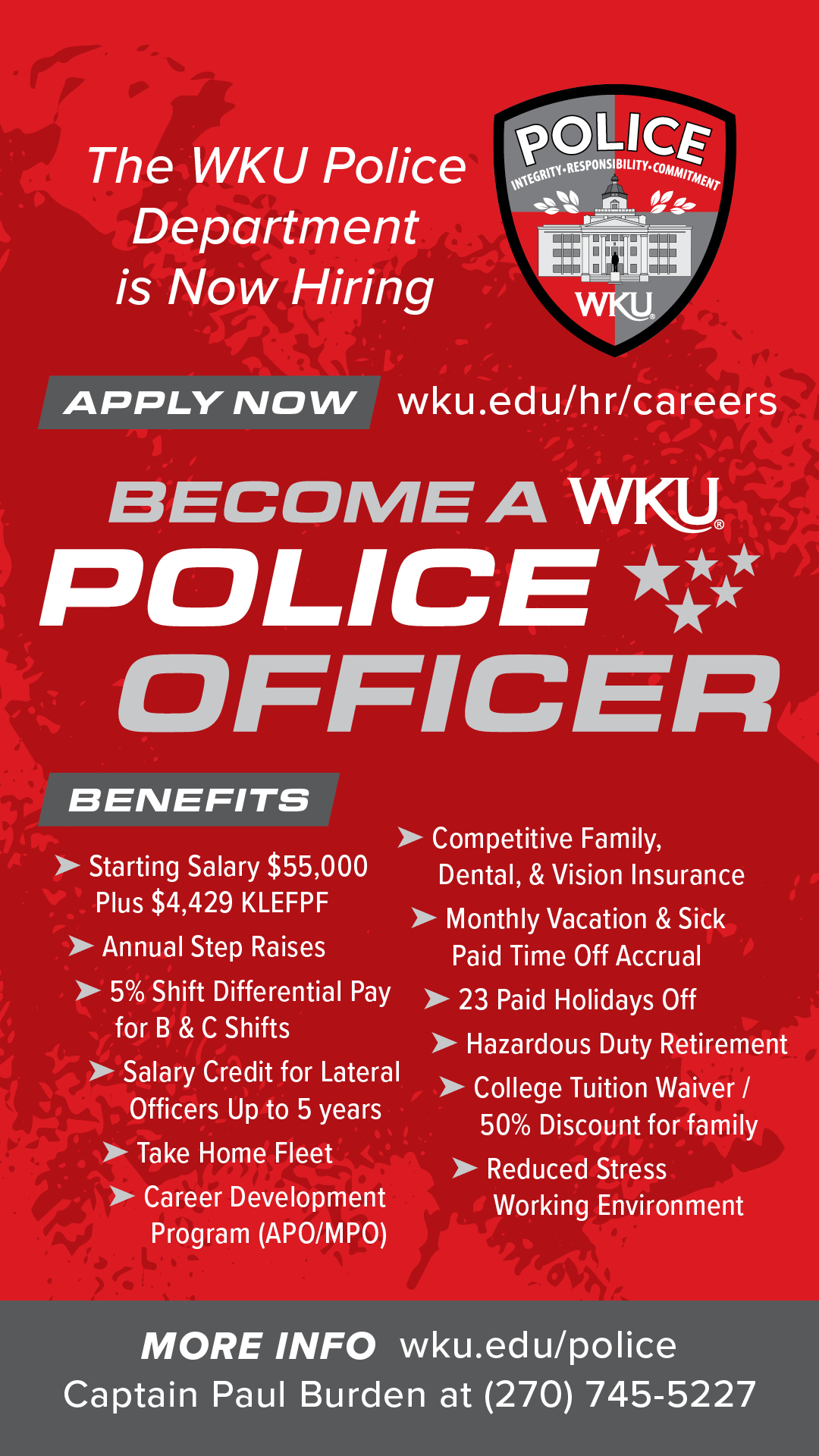 Police hiring poster with benefits
