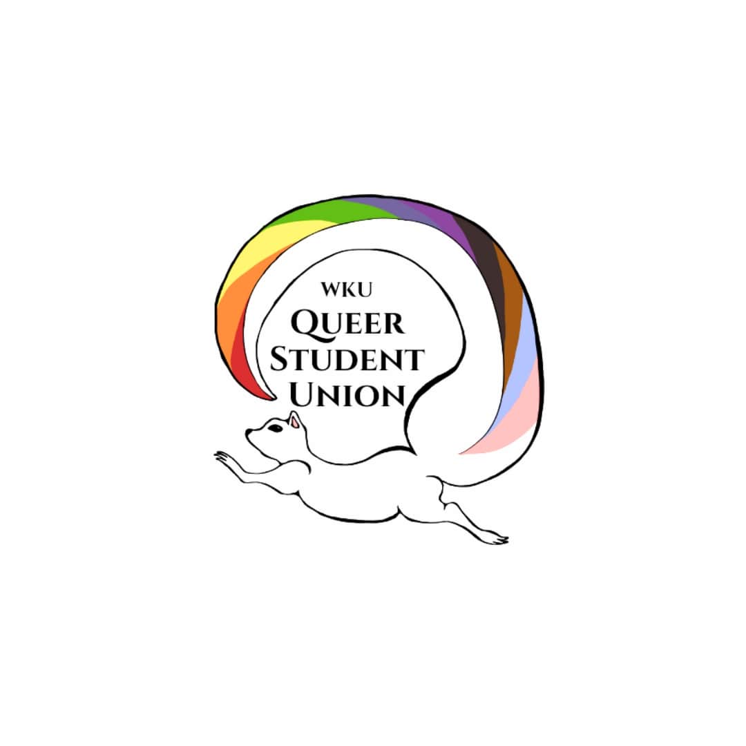 Queer Student Union Logo, White Squirrel with a Rainbow