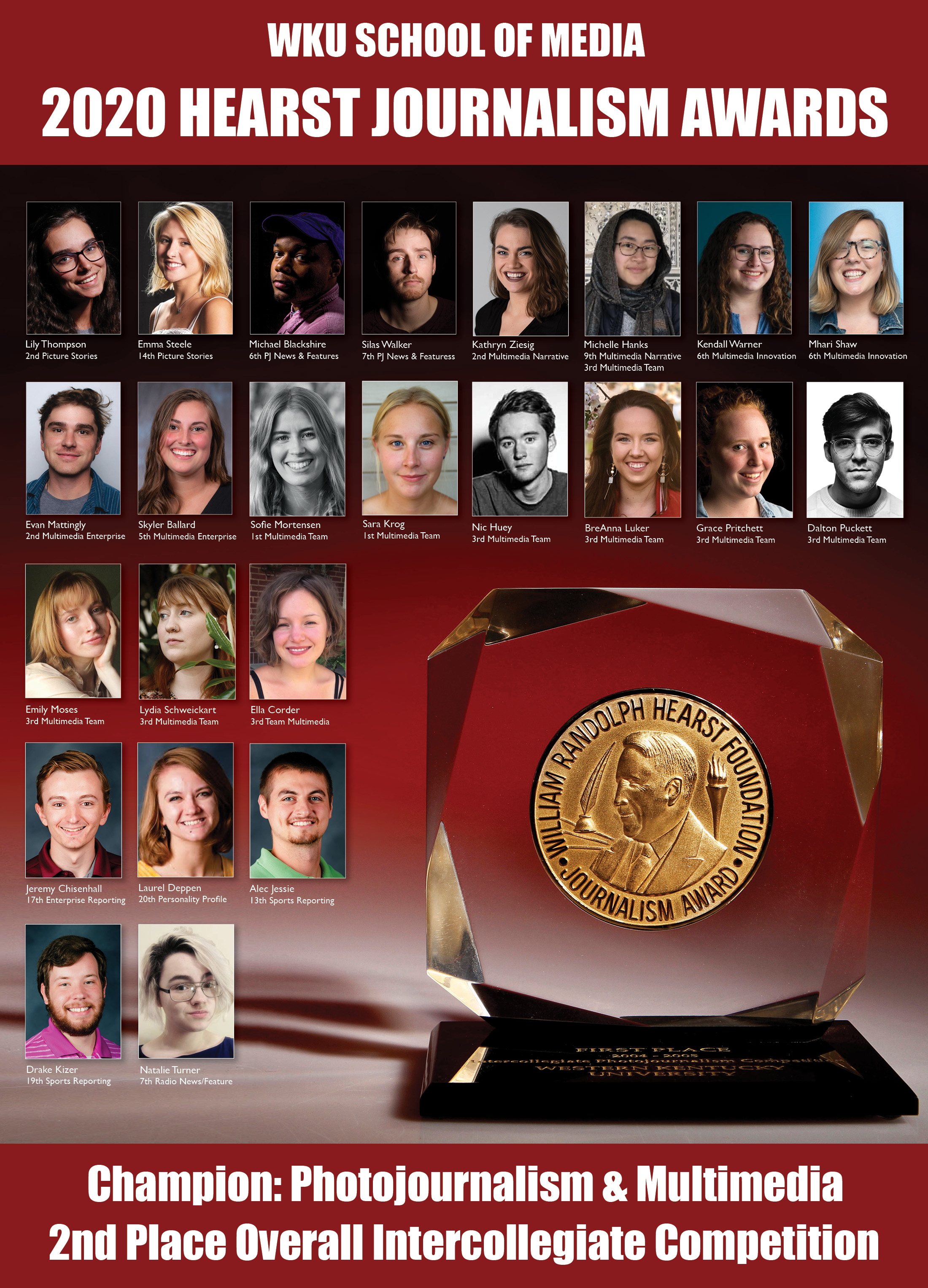 Hearst Award poster with images of student winners