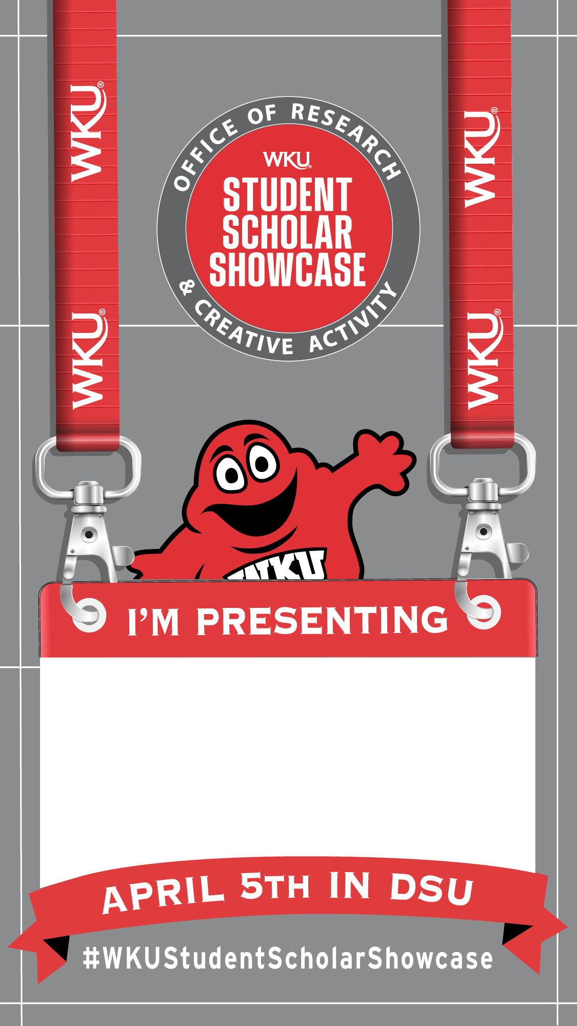 lanyard graphic promoting the WKU student scholar showcase