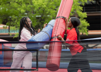 Students participating in activities on South Lawn