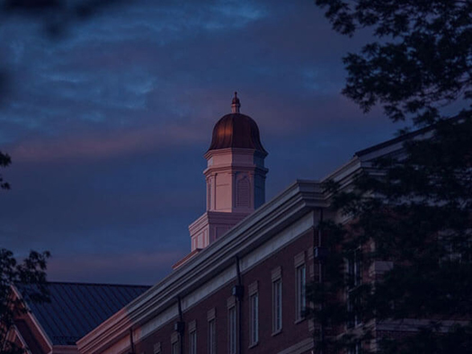 Gary Ransdell Hall cupola during a vivid sunset